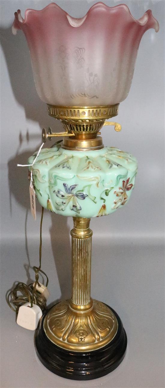 Victorian turquoise glass oil  lamp